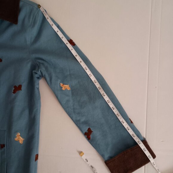 Dancing Dog Designs Blue Barn Coat Brown Corduroy Collar Cuffs Women's S - Picture 14 of 16